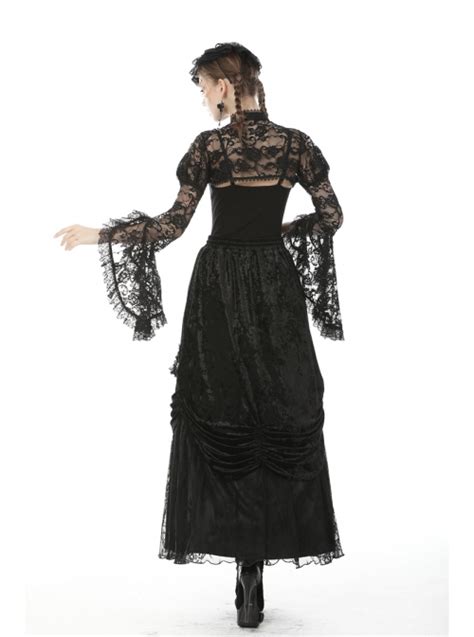 Gothic Black Lace Big Long Sleeves Sexy Slim Tie Up Shoulder Cape