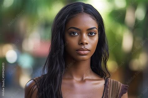 Young Adult Woman Attractive Beautiful Woman With Tanned Dark Skin Tone And Dark Black Hair