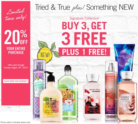 Bath Body Works Canada 20 Off Printable Coupon Buy 3 Get 4 Free