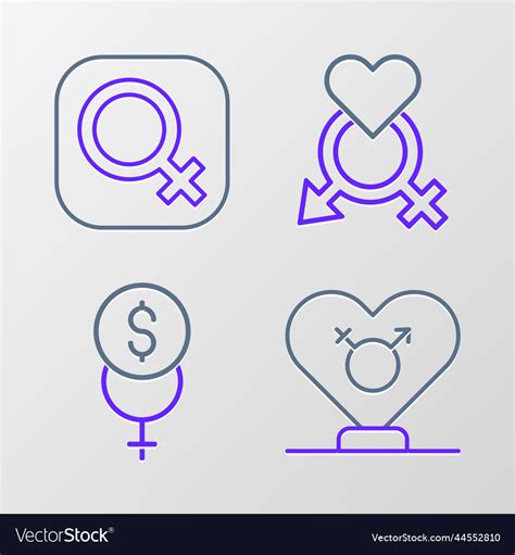 Set Line Gender Feminism Finance And Female Vector Image