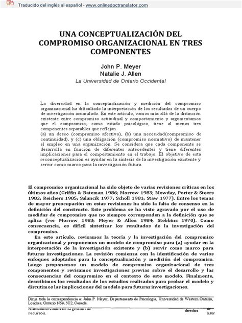 Una ConceptualizaciÓn Del Compromiso Organizacional En Tres Componentes