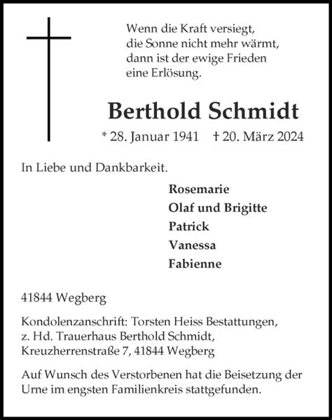 Traueranzeigen Von Berthold Schmidt Aachen Gedenkt