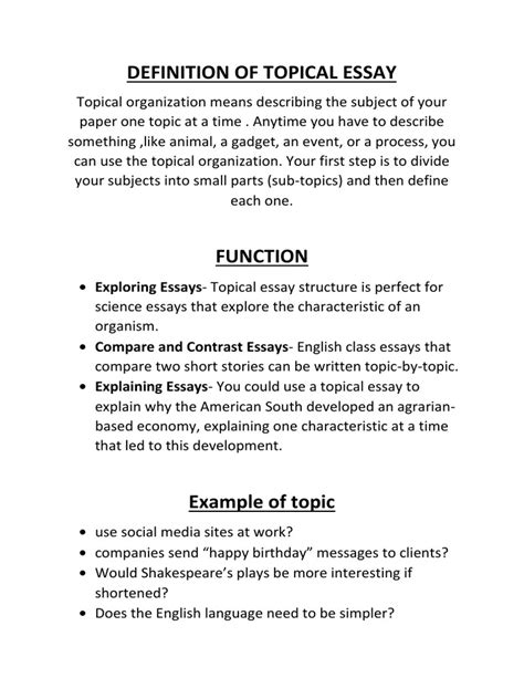 Definition of Topical Essay | PDF | Essays | Communication
