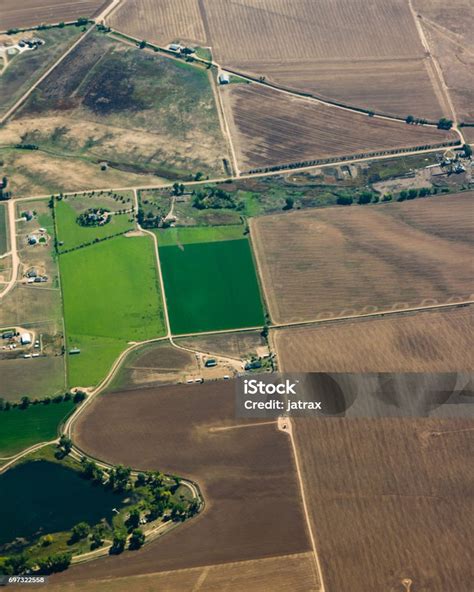 Aerial View Of Cropland With Green Pasture Stock Photo Download Image