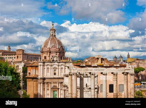 View Of Rome Historic Center Skyline From Capitoline Hill With Ancient