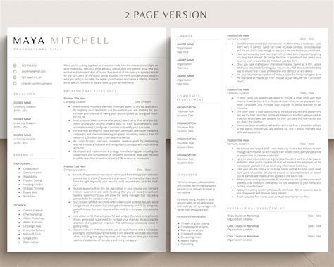 Resume Template Google Docs, Modern Professional Resume Template Word ...