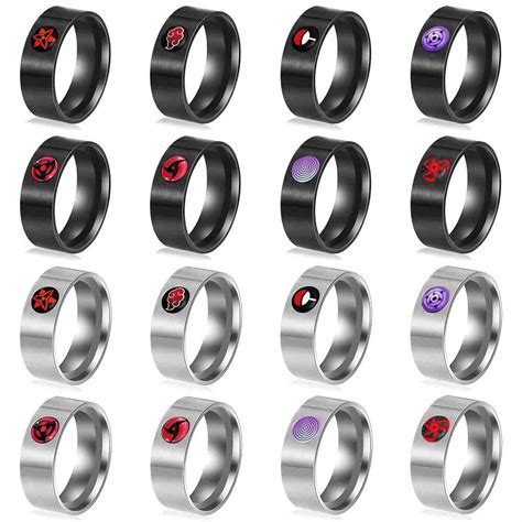 New Anime Rings Akatsuki Uchiha Sharingan Stainless Steel Ring Narutos