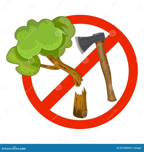 Sign With Axe And Tree On Prohibition To Cut Down Forest Stock Vector