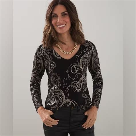 Chico S Sweaters Chicos V Neck Foil Print Pull Over Sweater Poshmark