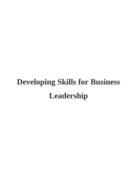 Developing Skills For Business Leadership