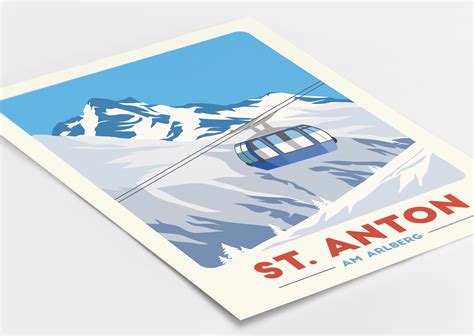 St Anton Ski Lift, Gondola Print, Vintage Travel Poster, Ski Art, Ski