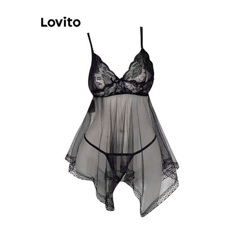 Lovito Sexy Plain Sheer Lingerie For Women Lna White Black