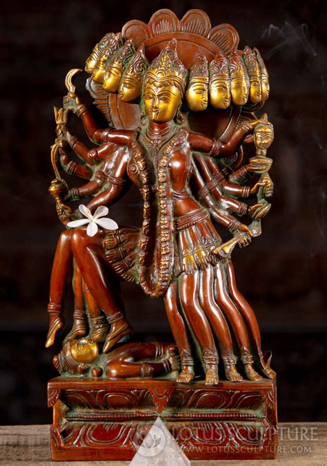 Brass Hindu Goddess Kali Statue With Heads Arms Legs