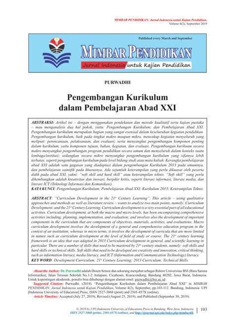 Pdf Pengembangan Kurikulum Dalam Pembelajaran Abad Xxi