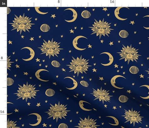 sun moon stars fabric - linocut fabric, Fabric | Spoonflower