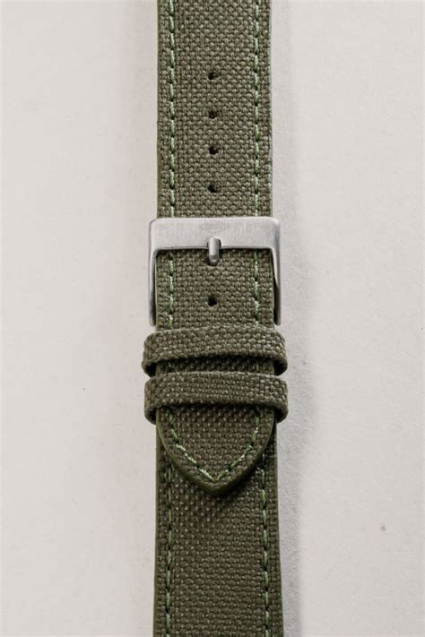 Khaki Green Canvas Leather Watch Strap Amsterdam Watch Company