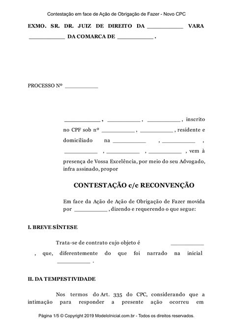 Modelo Contesta O Em Face De A O De Obriga O De Fazer