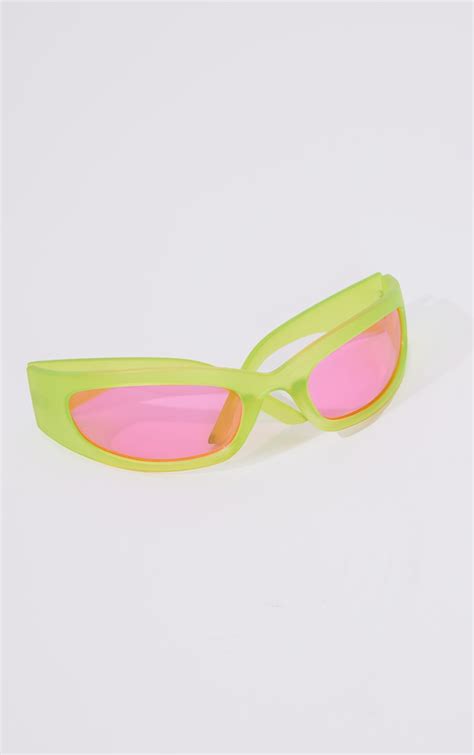 Lime Matte Slim Sporty Bug Eye Sunglasses Prettylittlething Qa