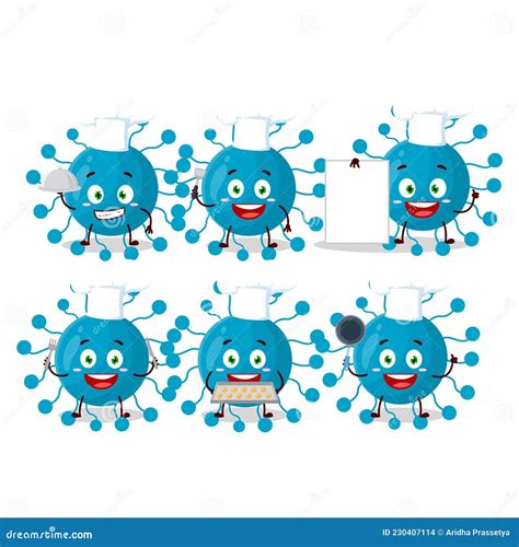 Cartoon Character Of Bovine Virus With Various Chef Emoticons Stock