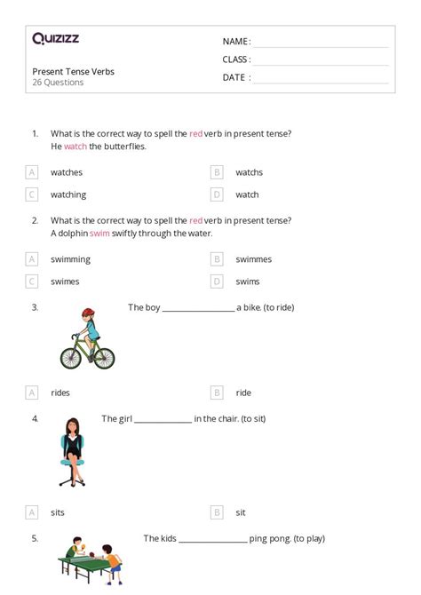 50 Present Tense Verbs Worksheets For 5th Grade On Quizizz Free And Printable