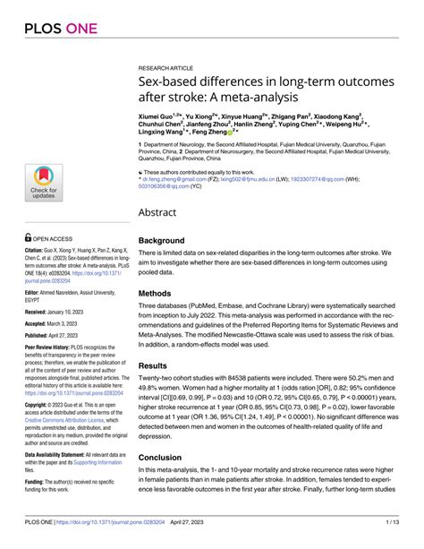 Pdf Sex Based Differences In Long Term Outcomes After Stroke A Meta Analysis