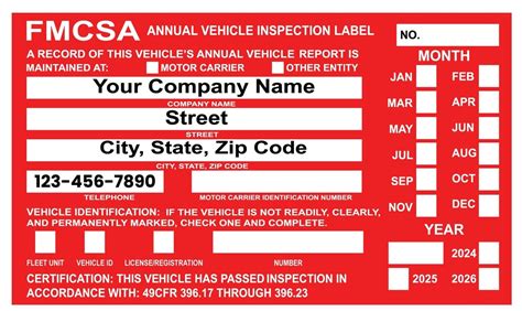 Fmcsa Vehicle Annual Dot Inspection Stickers Truck Decal Personalized