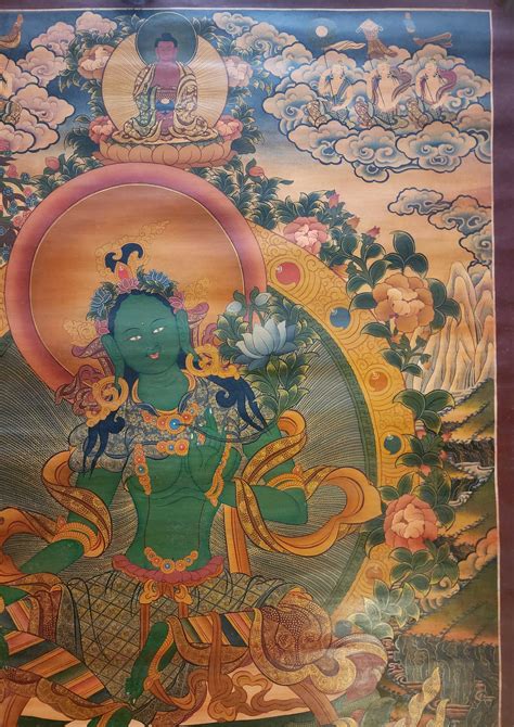 Green Tara Thangka Buddhist Traditional Painting Tibetan Style