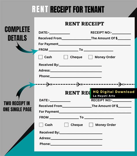 Printable Rent Payment Receipt Template Tenant Receipt Landlord Rent