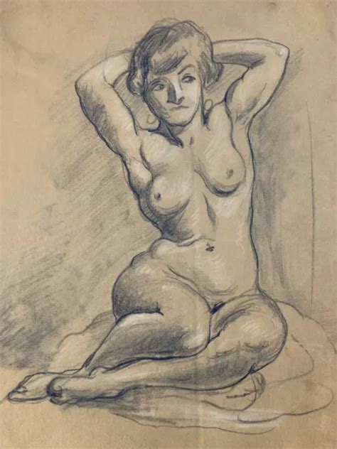 VERY NICE DRAWING Antique Naked Pencil Paper Naked Woman Erotic 1950 To