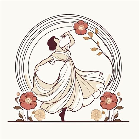 Premium Vector Woman In White Dress With Flower Ornament In Art