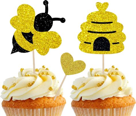 Buy Bumble Bee Decorations Cupcake Toppers Pcs Glitter Gold Honey