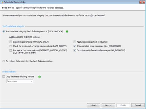 Scheduling Restores Specify Verification Options Sql Backup