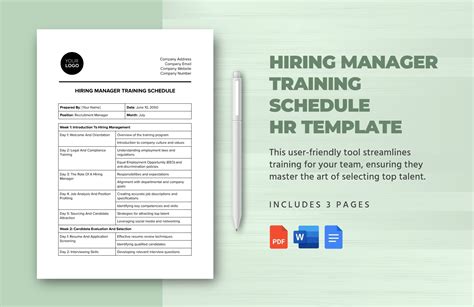 Hiring Manager Training Schedule HR Template In PDF Word Google Docs