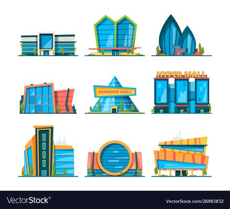 Mall Flat Big Urban Store Buildings Hypermarket Vector Image