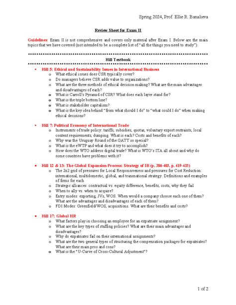 Review Sheet For Exam2 Spring 2024 Spring 2024 Prof Ellie R