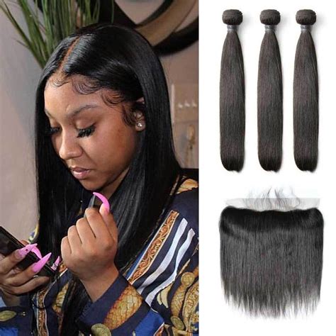 Brazilian Straight Hair 3 Bundles With Lace Frontal From Ear To Ear