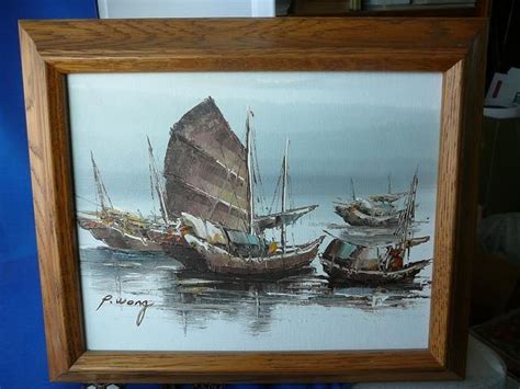 Chinese Junk Boats Original P Wong Chinese Junk Boat Oil Painting