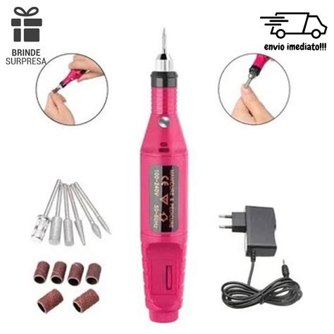 Lixa Caneta Motor De Unha Elétrica Rosa Profissional Bivolt Unhas