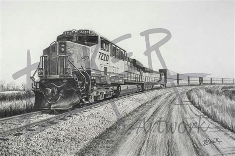 Digital Download Print- Intermodal Freight Train Pencil Drawing. 5 high ...