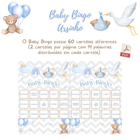 Baby Bingo Pdf Grátis - Baby Bingo Ursinho Chevron - 60 cartelas (PDF) | Primavera da Lagarta