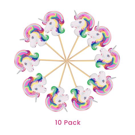 Unicorn Toothpick Cupcake Topper For Girls 10 Pack Unicorn Party