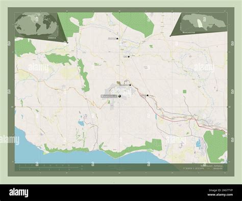 Manchester, parish of Jamaica. Open Street Map. Locations and names of major cities of the ...