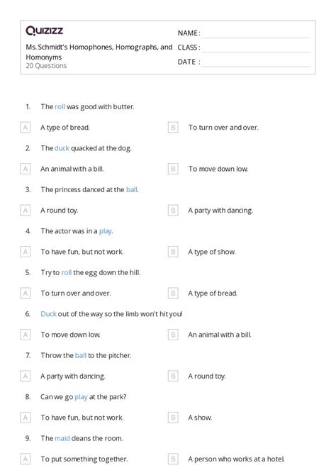 Homophones And Homographs Worksheets For Rd Grade On Quizizz