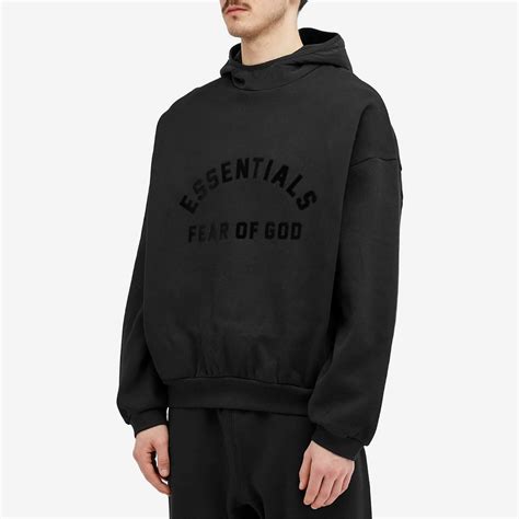 Fear Of God Essentials Mens Spring Nylon Fleece Hoodie In Jet Black Fear Of God Essentials