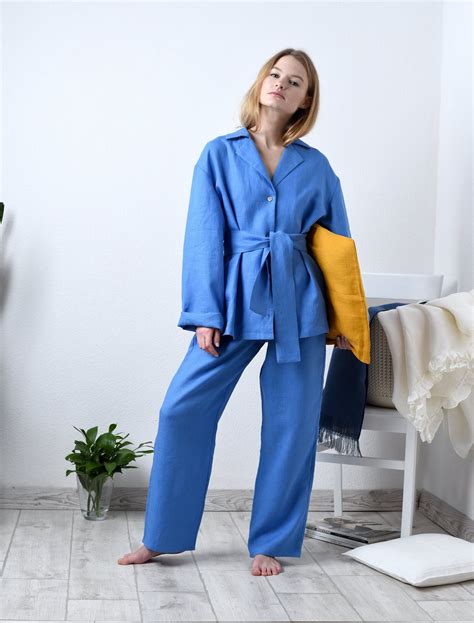 Linen Pajama Set For Women Loose Pajama Shirt With Cozy Top Etsy