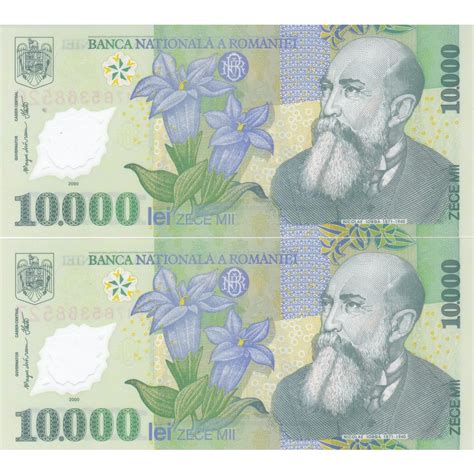 Bancnota Romania 10 000 Lei 2000 P112b UNC 2 Buc Consecutive M