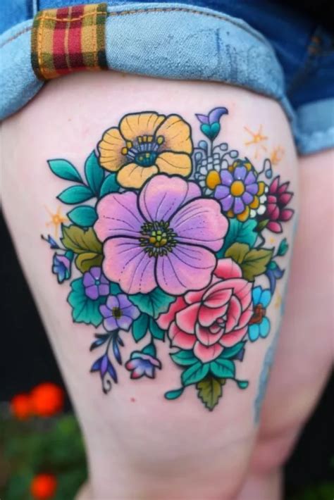 Women's Floral Thigh Tattoo Ideas - FlashYourTat