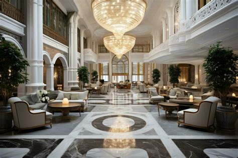 Luxury hotel lobby interior. 3D Rendering, 3D illustration, Interior of ...