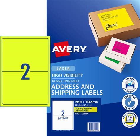 Avery Fluoro Yellow High Visibility Shipping Labels 1996 X 1435mm