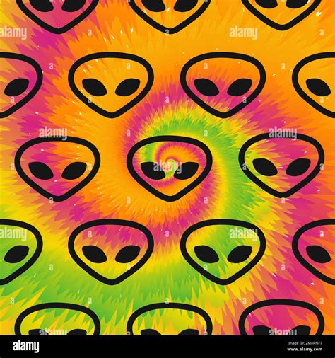 Alien Facestie Dye Backgroundvector Tie Dye Crazy Cartoon Character